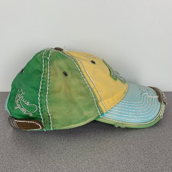 True Religion Distressed Green Yellow Blue Hat Y2K Strapback Cap main image 8